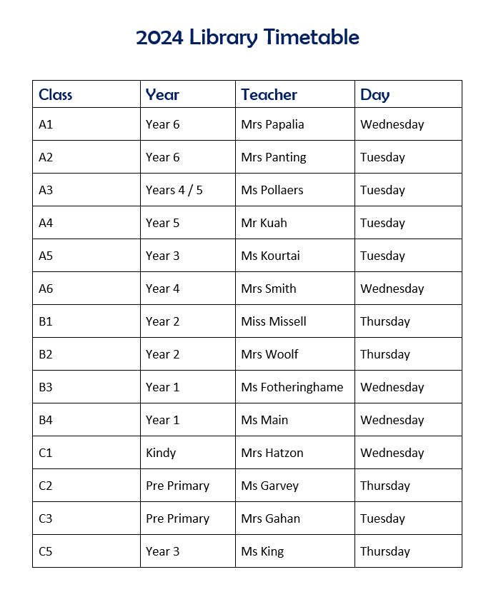 Library Timetable